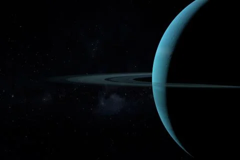 Uranus and her rings in the outer space. 3d render Illustration