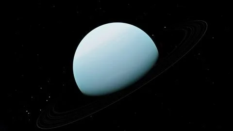 Uranus Planet and Ring System 8K 3D Render in Deep Space Illustrazione stock