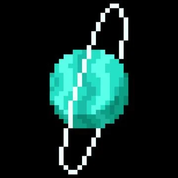 Uranus planet vector pixel art, cartoon cosmic space planet with ring squared Stock Illustration