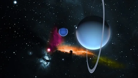 The Uranus slowly rotating in space Stock Footage 123192297