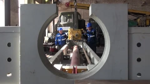 URB 2A2 drilling rig.Checking movement of  URB 2A2 rotator along guides of mast Stock Footage 156385760