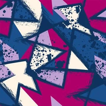 Urban abstract geometry seamless pattern with grunge curved lines and spots Stock Illustration