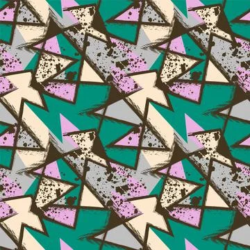 Urban abstract geometry seamless pattern with grunge curved lines and spots Stock Illustration