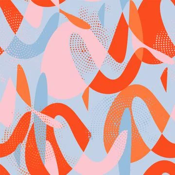 Urban abstract seamless pattern with chaotic shapes and dots Stock Illustration