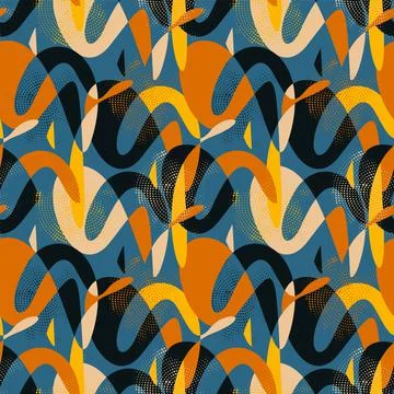 Urban abstract seamless pattern with chaotic shapes and dots Stock Illustration