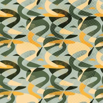 Urban abstract seamless pattern with chaotic shapes and dots Stock-Illustration