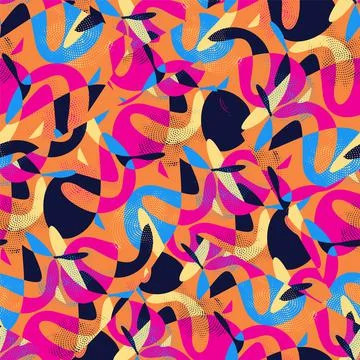 Urban abstract seamless pattern with chaotic shapes and dots Stock Illustration