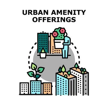 Urban amenity offerings developing green modern city environment Ilustración de archivo