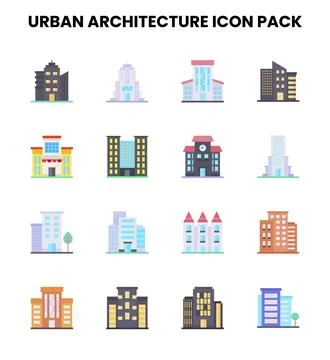 Urban Architecture Flat Vector Icons Pack Stockillustratie