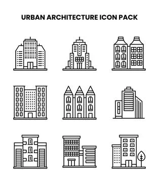 Urban Architecture Line Vector Icons Pack Ilustración de archivo