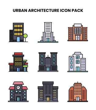 Urban Architecture Lineal Color Vector Icons Pack Ilustración de archivo