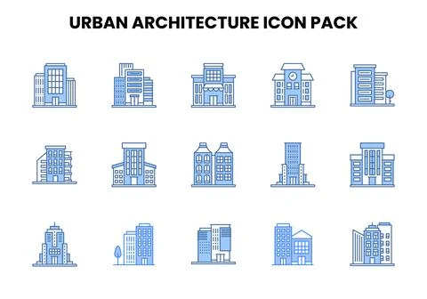 Urban Architecture Two Colour Design Icons Pack Ilustração Stock