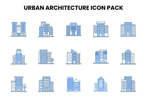 Urban Architecture Two Colour Graphics Icons Pack Stock Illustration
