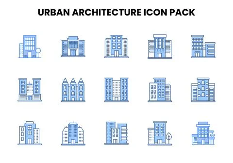 Urban Architecture Two Colour Set Icons Pack Stock Illustration