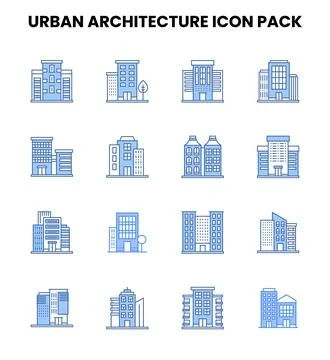 Urban Architecture Two Colour Set Icons Pack Stock Illustration