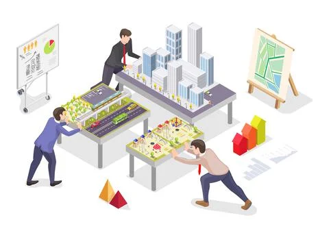 Urban area planning vector group of architect Stock Illustration