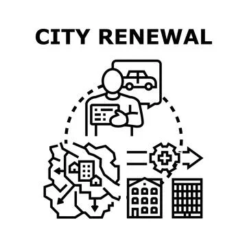Urban area redevelopment project planning and smart solutions Ilustración de archivo