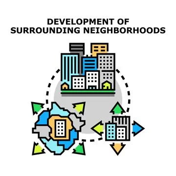 Urban areas developing, expanding city neighborhoods infrastructure Stock Illustration