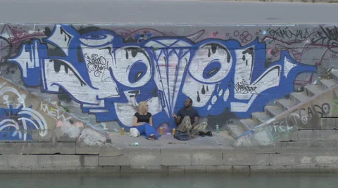 Urban art along the Danube Canal, Vienna Stock Footage 59584960