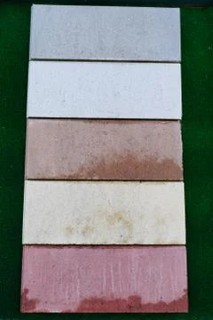 Urban background Samples colors of rectangular pavement tiles in store Stock Photos