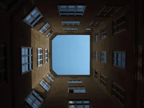 Urban Backyard with Windows and Light Effect Stock Photos