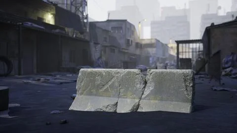 Urban barrier blocking access in a desolate city environment Ilustración de archivo