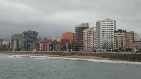 Urban beach on a cloudy day Stock Footage 158769012