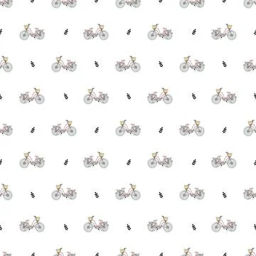 Urban bicycle seamless pattern, hand drawn graphic Stock Illustration