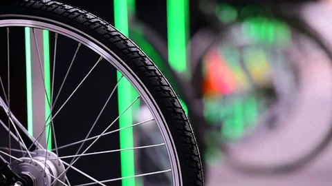 Urban bicycle sharing system wheel detail 스톡 동영상 69750428