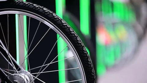 Urban bicycle sharing system wheel detail 스톡 동영상 69750806