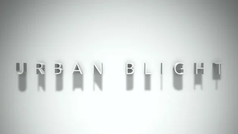 Urban blight 3D title animation white text on a white background Stock Footage 298897089
