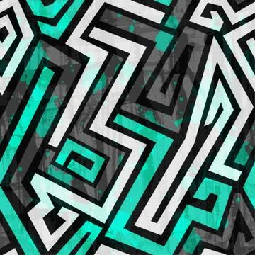 Urban blue maze seamless pattern with grunge effect Stock Illustration
