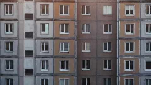 Urban brutal post-Soviet panel house with window. 90s residential area in Minsk Vídeos de archivo 304851809