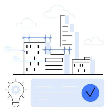Urban Building Development with Innovative Ideas and Completion Status Indi.. Ilustración de archivo
