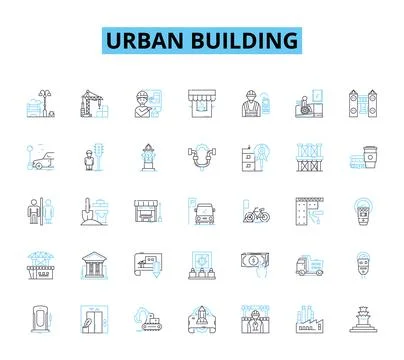 Urban building linear icons set. Skyscraper, Tower, High-rise, Condominium Ilustración de archivo