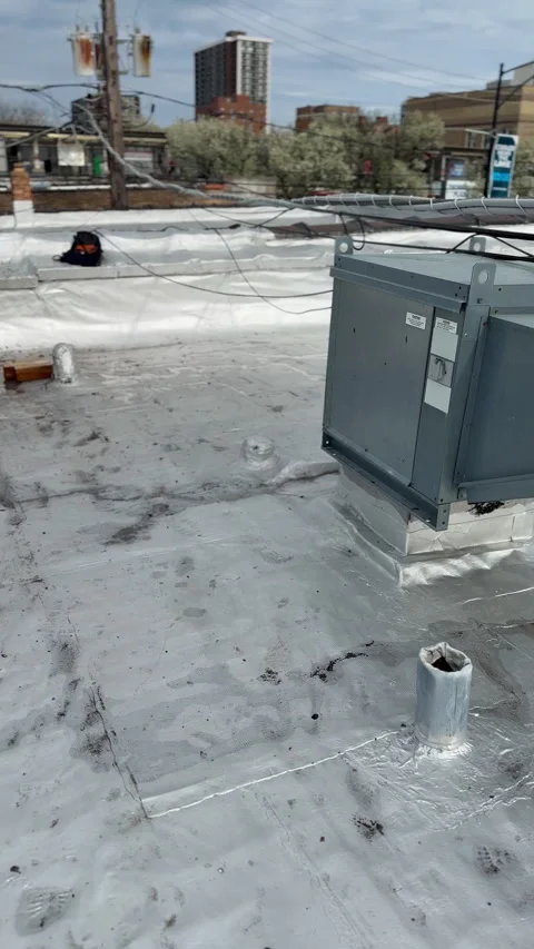 Urban Building Rooftop Area Featuring Ventilation Unit and Industrial Surro.. Stock Footage 311086127
