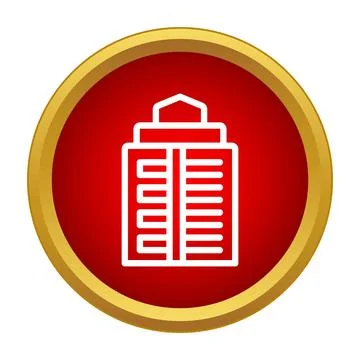 Urban building skyscraper icon on red circle button Ilustración de archivo