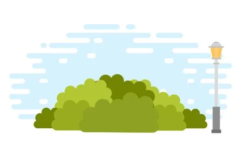 Urban bushes with Lamppost vector icon flat isolated illustration Stock Illustration