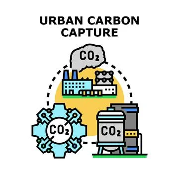 Urban carbon capture technology decreasing environmental pollution Stock Illustration
