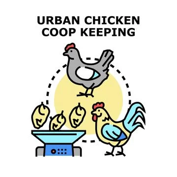 Urban chicken coop keeping vector illustration concept Ilustración de archivo