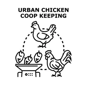 Urban chicken coop keeping vector illustration concept Ilustración de archivo