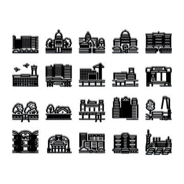 Urban city elements and infrastructure building icons set 库存插图