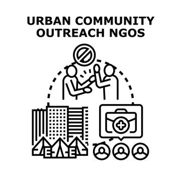 Urban community outreach program supporting people Stock Illustration