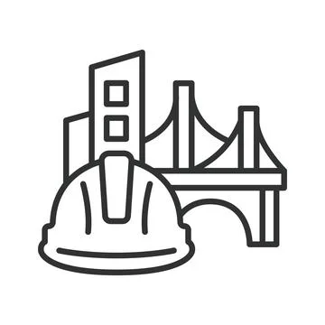 Urban construction and development, icon in line design. City, building, bridge 스톡 일러스트