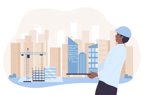 Urban construction development, engineering, architect holding building city Stock Illustration
