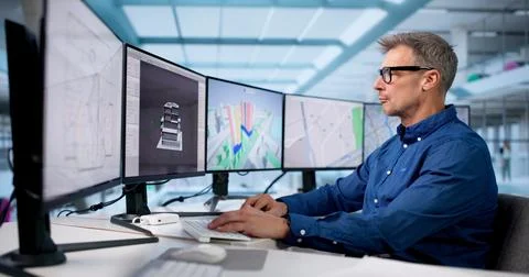 Urban Construction Project Manager Using GIS For Real Estate Valuation Stock Photos