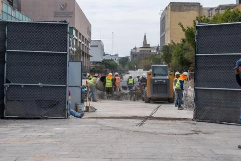 Urban construction project underway at Cabanas Walkway in Guadalajara, Mexico Stock Photos