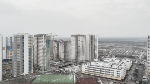 Urban construction site with cranes Stock Footage 125707334