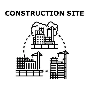 Urban construction site developing new city district Stock Illustration