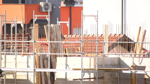 Urban Construction Site With Scaffolding Stock Footage 331604451
